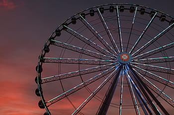 lit ferris wheel, amusement, park, ride, adventure, metal, wheel, sunset, clouds, sky, ferris Wheel