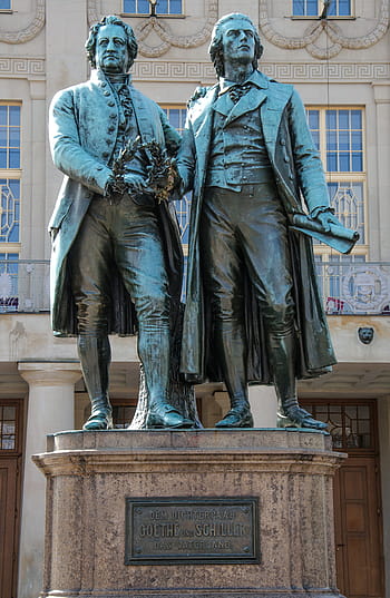 goethe, schiller, weimar, johann wolfgang von goethe, friedrich schiller, sculpture, statue, travel, monument, poet, germany