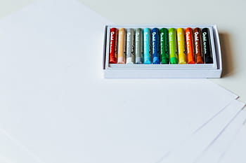 pastelky, soubor, box, barvitý, pero, umění, výkres, bílý, papír, škola