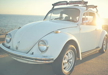 bílý, volkswagen brouk kupé park, tělo, voda, během dne, auto, vozidlo, přeprava, starý, vinobraní, volkswagen