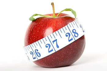red, apple, white, measuring, tape, background, appetite, calories, catering, cherry, closeup