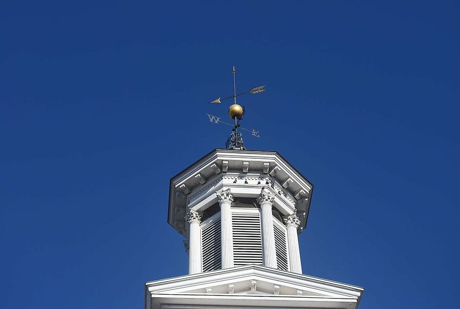 sky, arrow, wind vane, direction, blue sky, white house, wind, north, south, east, west