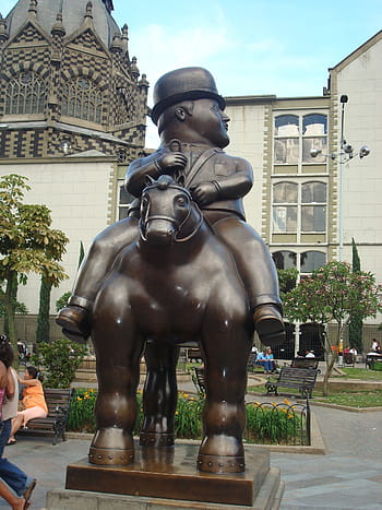 muž, jezdectví, socha koně, medellin, Kolumbie, botero, socha, sochařství, umělecká díla, design, kov