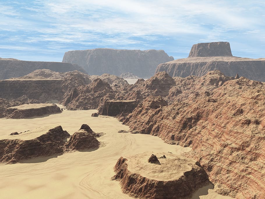 brown, plateau, blue, sky, desert, death valley, sand, landscape, hot, outside, dune ridge