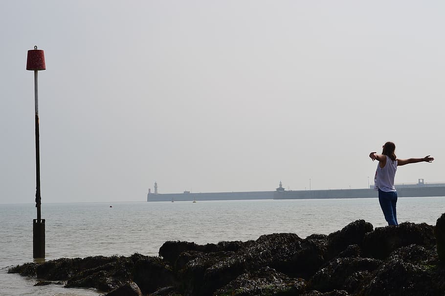 dover, dom, θάλασσα, βράχος, αναρρίχηση, ουρανός, ακτή, αργία