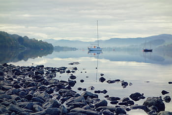Boot, Fluss, Weiß, Himmel, Karosserie, Wasser, See, Schiff, Segeln, Felsen, Bäume