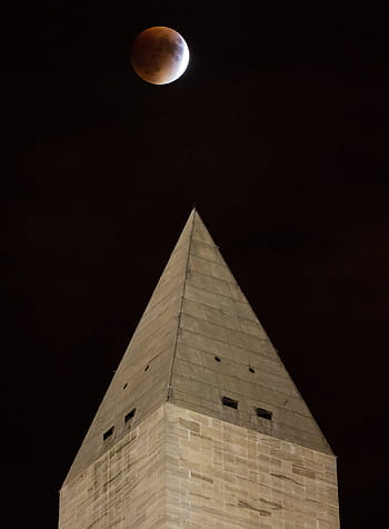 monumento di Washington, punto di riferimento, supermoon, notte, Luna piena, perigeo, Luna Rossa, cielo, spazio, Washington, dc