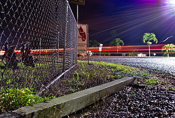 hek, teken, industrie, weg, lange blootstelling, licht, motorfietsen, belize, spaanse uitkijk, bomen, nacht