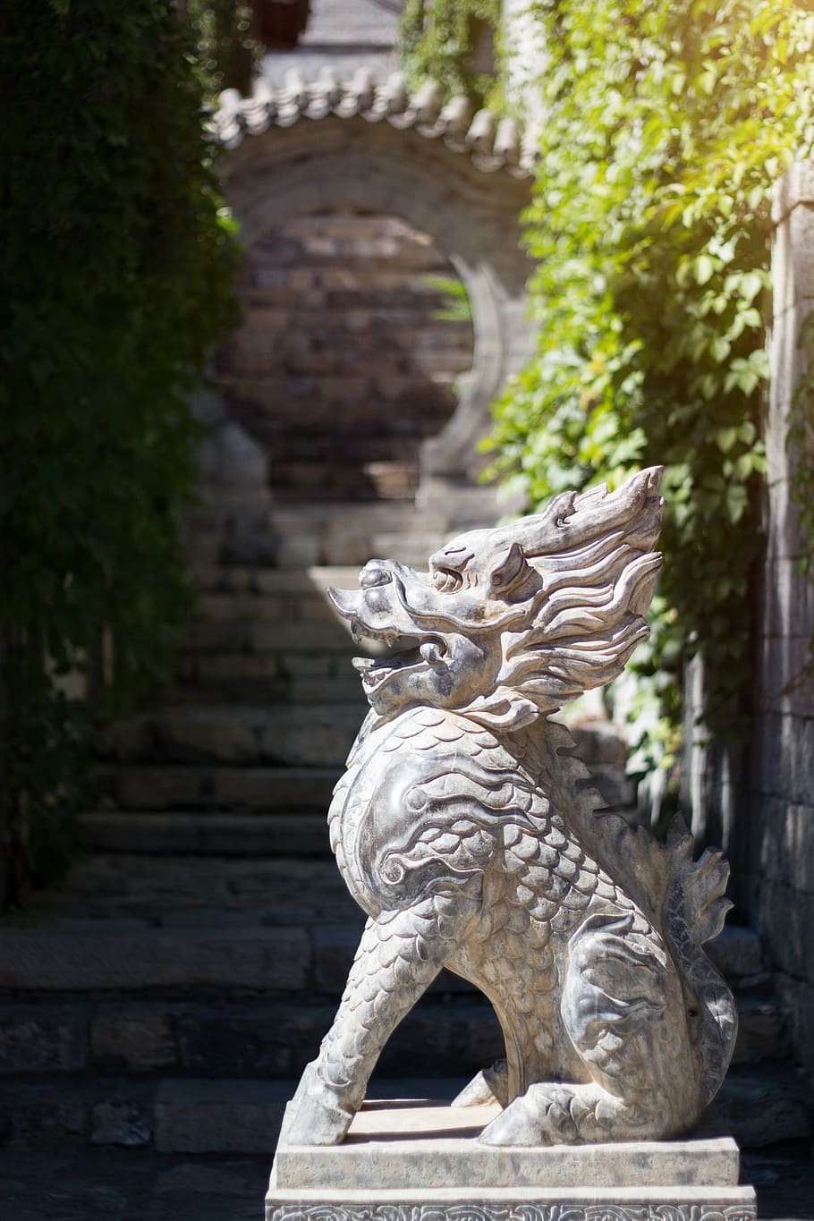 dragon, lion, stone, sculpture, mythical creatures, buddhism, dragon's head, chinese, figure, beijing, zen