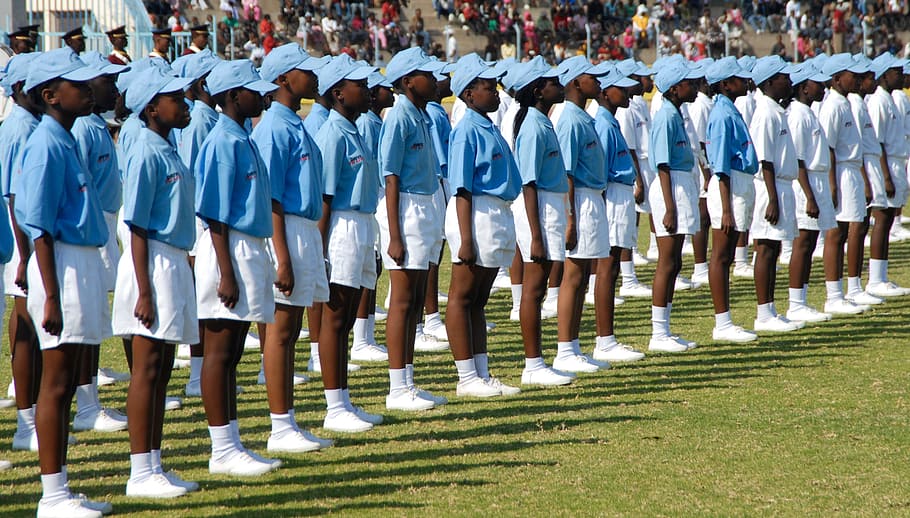 Botswana, Gaborone, polizia, giorno, giorno della polizia, formazione, grande gruppo di persone, uniforme, di fila, militare, soldato dell'esercito