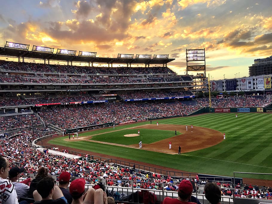 baseball, baseballový zápas, západ slunce, hřiště