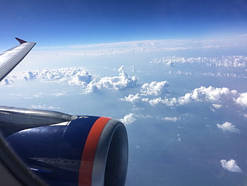Sky, Clouds, Plane, View, Window, view from the window, blue, engine, porthole, airplane, transportation