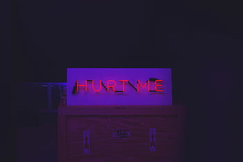 red, hurt, signage, sign, dark, night, box, light, letter, neon, indoors