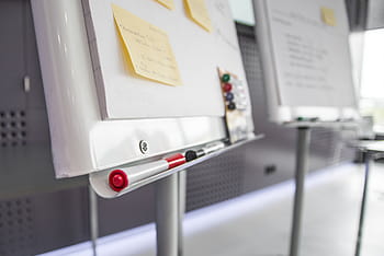 red, white, permanent, marker, metal, hanging, board, workshop, pens, post-it note, sticky note