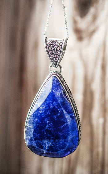 stříbrný náhrdelník, modrý, drahokam, safír, stříbrný, přívěšek, kámen, drahocenný, klenot, minerální, ornament