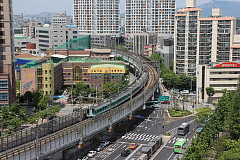 letecký, fotografování, město, vlak, metro, Korejská republika, Jižní korea metra, přeprava, železnice, elektromotory, dojíždění