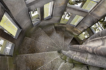 vysoký, úhlové fotografování, schodiště, ulm katedrála, münster, architektura, budova, kostel, dom, gotický, schody