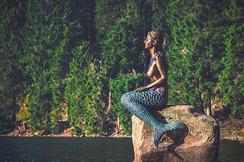 sculpture, mermaid, figure, stone, water, fin, bosom, art object, woman, fairy tale, badenixe