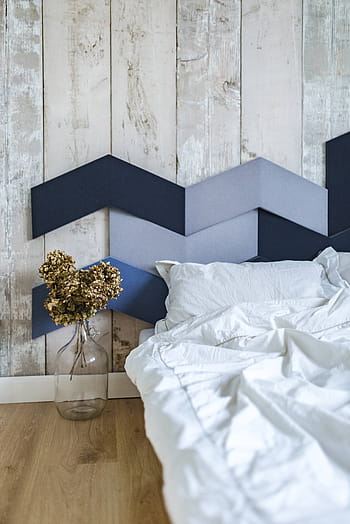 kamar tidur desainer, hias, emas, tanaman, guci, tempat tidur, Desainer, kamar tidur, di samping tempat tidur, putih, dinding