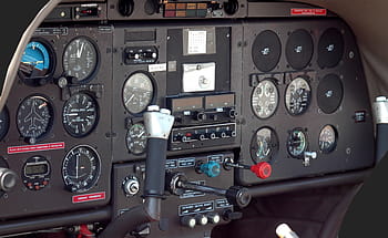 black gauge cluster, airplane cockpit, aircraft, instrument panel, gauges, airplane, flight, plane, aviation, fly, transportation