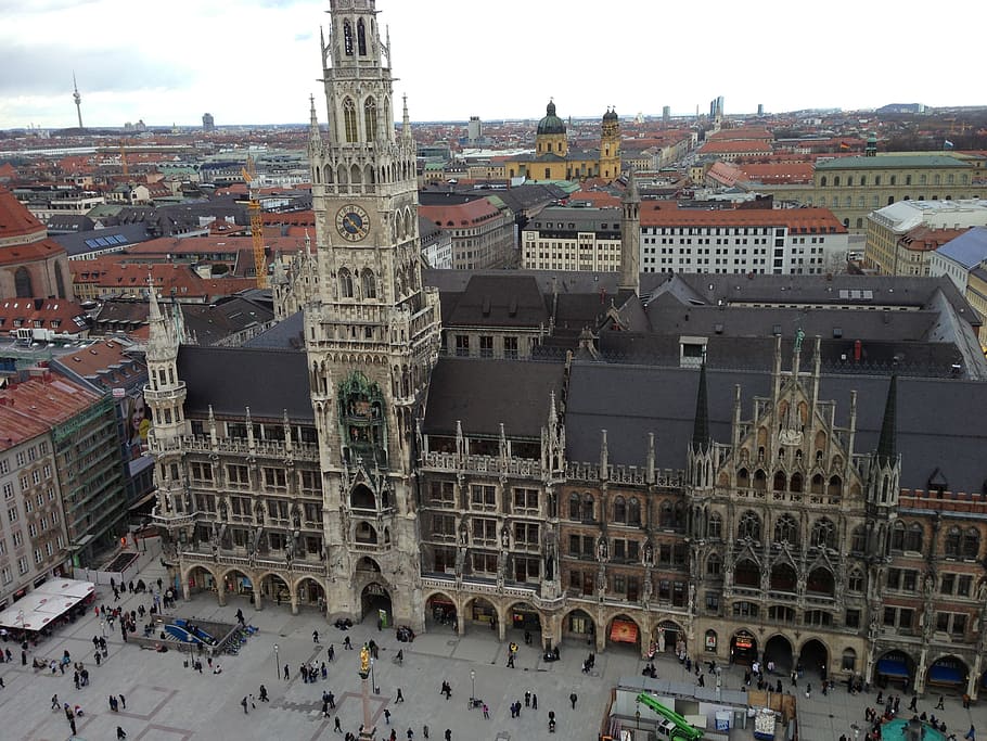 Mnichov, radnice, marienplatz, bavaria, architektura, Evropa, slavné místo, panoráma města, městské scény, náměstí, střecha