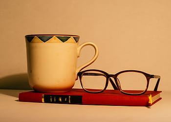 white ceramic cup, macro, shot, photography, white, cup, black, frame, wayfarer, eyeglasses, brown