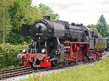 steam locomotive, goods train locomotive, museum locomotive, rank, implement, historic railway frankfurt, railway, br52, br 52, 524867, kriegslok