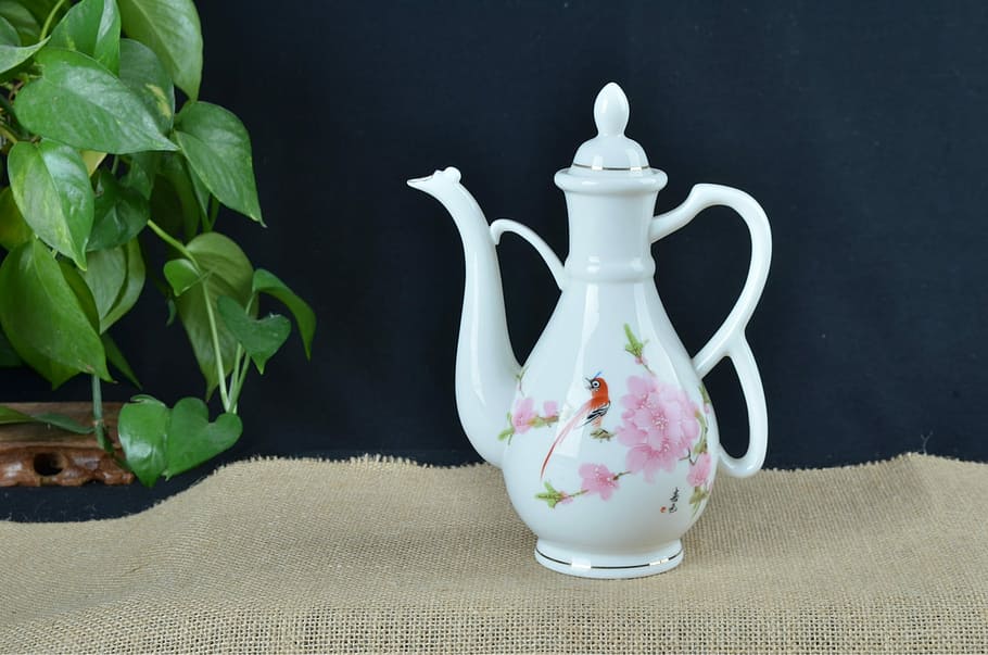 hrnec, vlajku, porcelán, kontejner, konvice, černé pozadí, uvnitř, sklenice, nikdo, detail, den