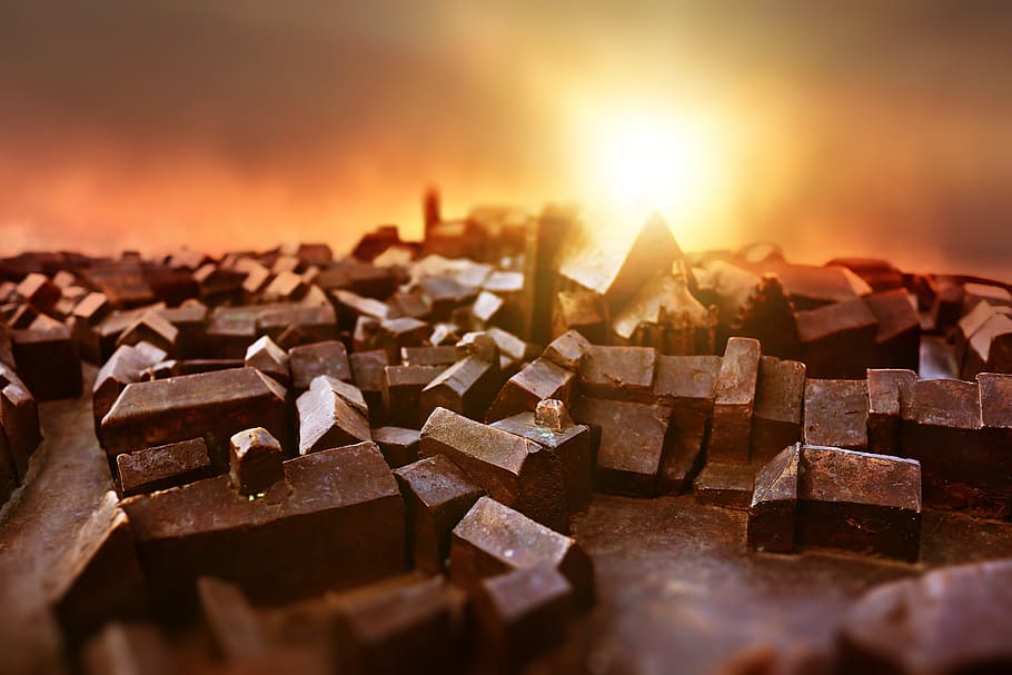 brown village miniature, city, model, miniature, freiberg, metal, old town, bronze, sculpture, architecture, city view
