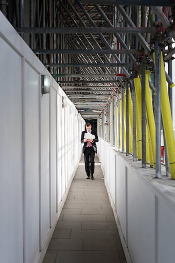 man, walking, gray, concrete, pavement, standing, walls, railings, people, guy, alone