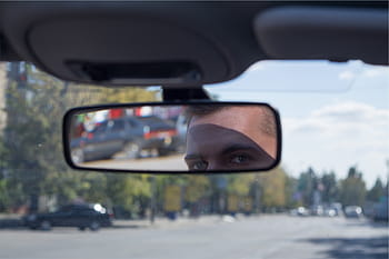 reflection, man face, vehicle, rear, view mirror, black, car, view, mirror, rearview mirror, windshield