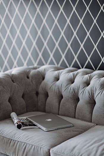 abu-abu, sofa, laptop, majalah, Elegan, iPhone, furnitur, gaya, mewah, nyaman, di dalam ruangan