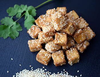 tofu, sesame, flat, food, kitchen, asian, vegetarian