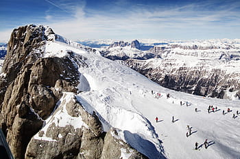 landscape shot, people skiing, snow slopes, Landscape, shot, people, snow, slopes, Dolomite mountains, Italy, nature