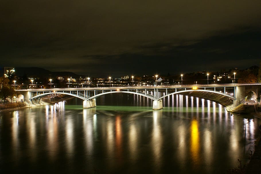 Basel, rhine, most, švýcarsko, řeka, rhine, město, most - mužská konstrukce, spojení, noc, architektura, svítí