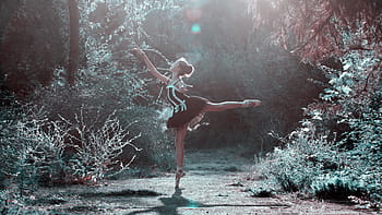 donna, nero, bianca, vestire ballare, foresta, luce del giorno, posa di balletto, ragazza, gambe, danza, bellissimo
