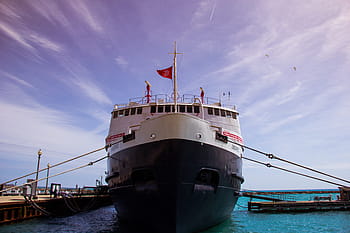 hvit, svart, skip, kropp, vann, nær, Brygge, dagtid, båt, hav, marina