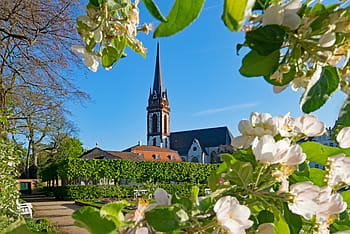 prince george's-garden, darmstadt, hesse, Německo, zahrada, jaro, Zajímavosti, architektura, květiny, kostel, víra