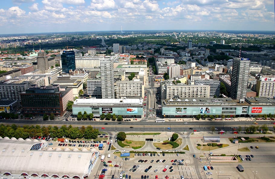warsaw, poland, aerial, buildings, the streets, of jerusalem, the roofs, skyscrapers, architecture, the city centre, superstructure