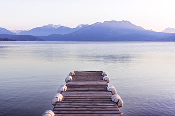 brown, dock, front silhouette, mountain, water, ocean, sea, beach, wood, travel, adventure