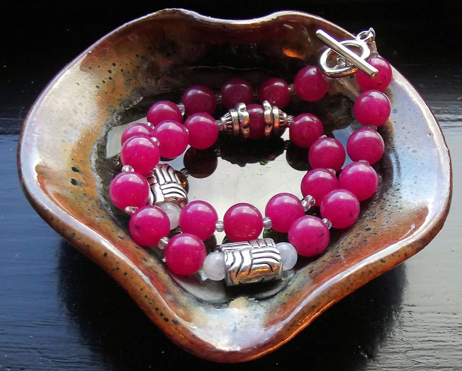 Edelsteine, gefärbte Jade, heißes Rosa, Silber über Kupfer, Knebelverschluss, Armband, Hundehalsband, Katzenhalsband, Haustier Schmuck, Valentinstag, Geschenk