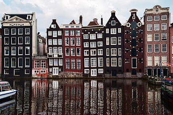několik výškových budov, amsterdam, Nizozemí, město, kanál, architektura, námořní plavidlo, Dům, holandská kultura, Evropa, městské scény
