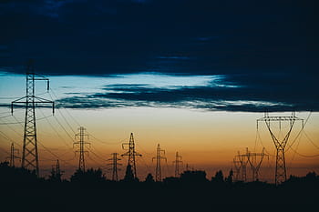 silueta fotografie, přenosové místo, zataženo, nebe, vedení, elektřina, soumrak, západ slunce, energie, průmysl, elektrický