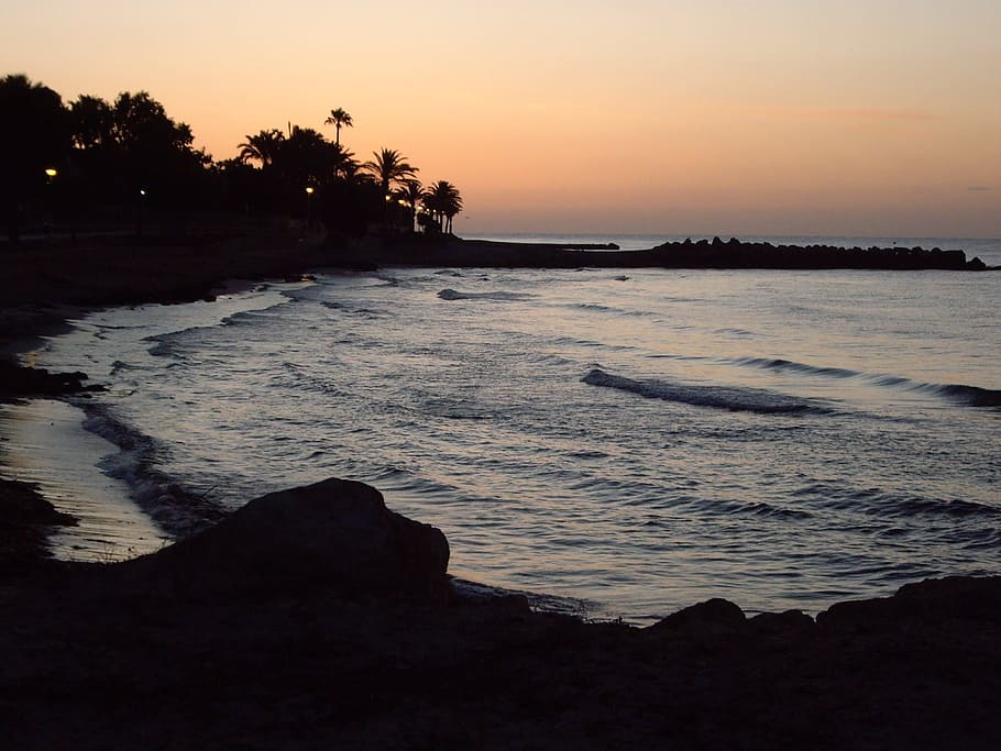pláž, costa, svítání, cala, pobřeží, západ slunce, horizont, Příroda, odlehlé pláže