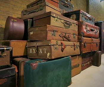 assorted-color suitcases, old suitcase, harry potter, railway station