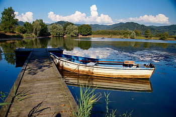 empty, boat, docked, body, Boot, Lake, Water, Kahn, Landscape, Web, boot, lake