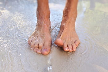 person's wet feet, feet, barefoot, outside, wet, beach, human Foot, water, sand, vacations, summer