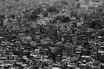 grayscale photography, houses, grayscale, buildings, city, town, architecture, hill, black and white, full frame, day