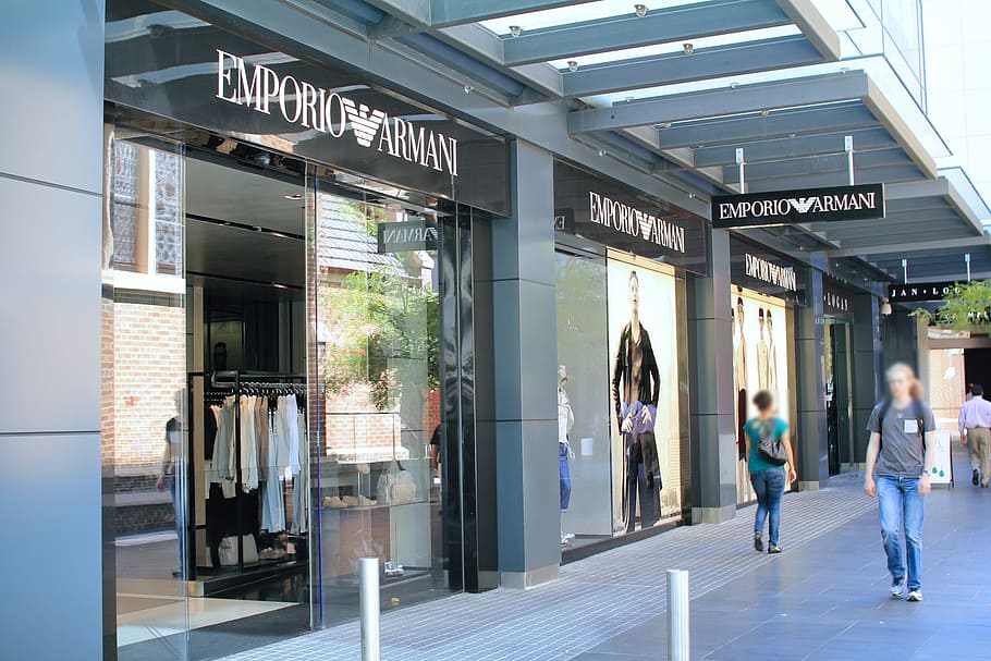 emporio, armani, store, front, logos, armani store, designer boutique, perth, australia, luxury, architecture