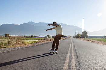 man skateboarding, road, people, man, guy, skateboard, sport, game, adventure, sunny, day